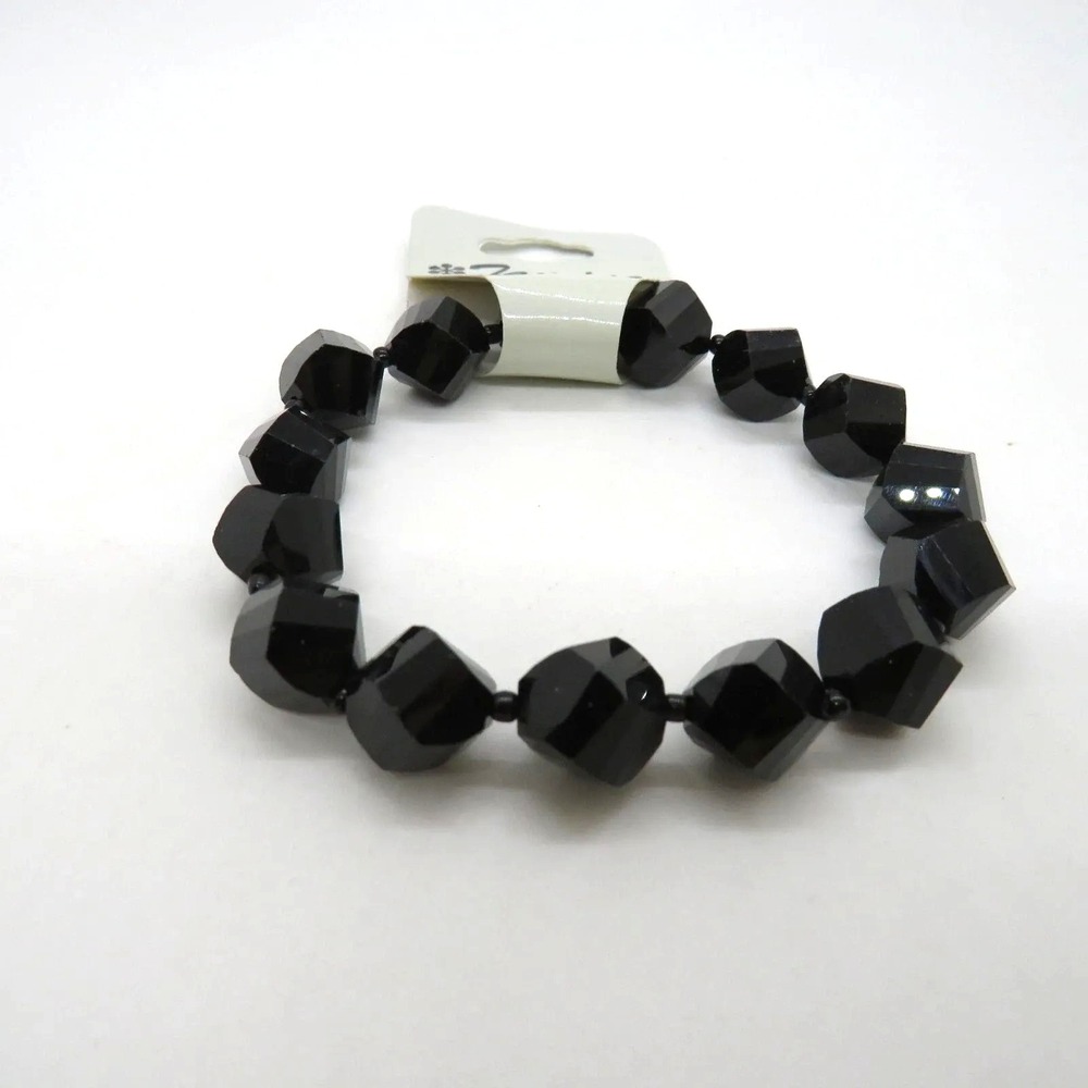 Tamina Black Faceted Chunky Bead Stretch Bracelet Womens Fashion Jewelry Costume
